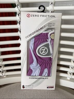 Zero Friction Ladies' Compression-Fit Golf Glove in Purple and White
